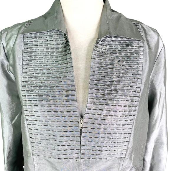 Vintage Piano Blouse Large Silver Zip Up Beaded Top New - Picture 2 of 10